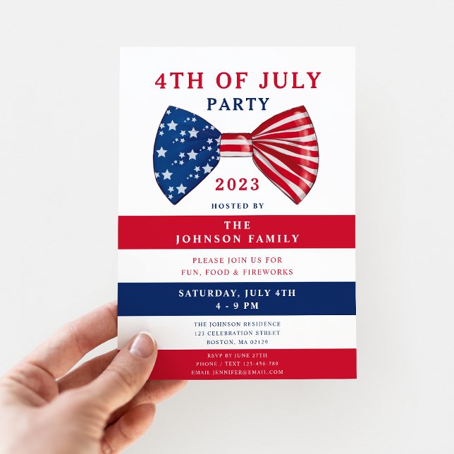 Invitation Étoiles Et Rayures Patriotiques 4 juillet (Custom Patriotic Elegant Red White Blue 4th Of July Party Invitation)