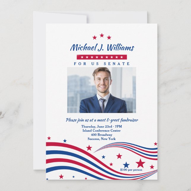 Invitation Étoiles et rayures Photo Collecte de fonds Invitat (Devant)