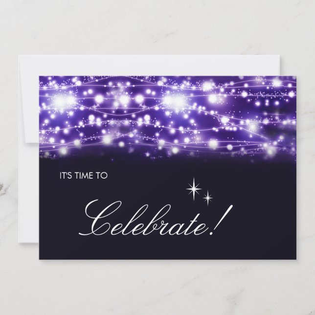 Invitation Étoiles Étincelantes Violettes (Devant)