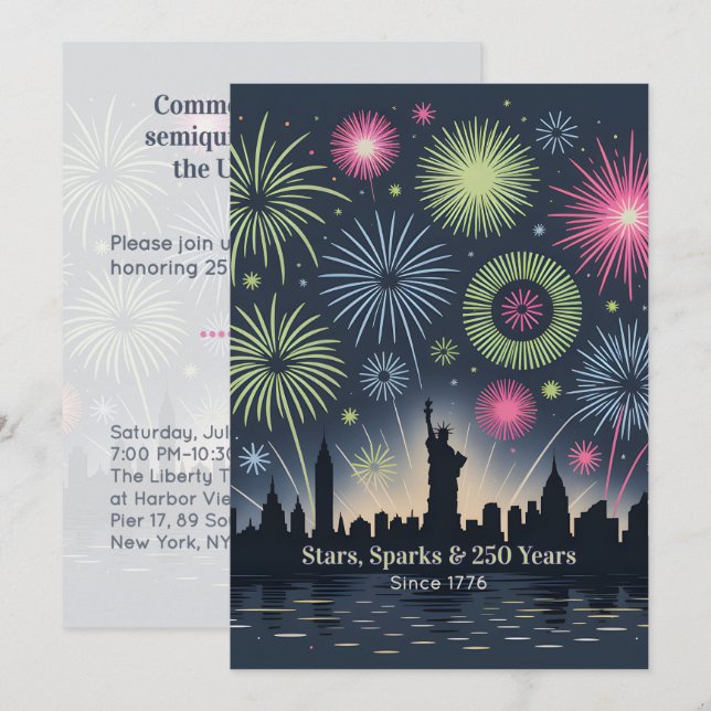 Invitation Étoiles, Étincelles et 250 Ans Célébration de New  (Devant / Derrière)