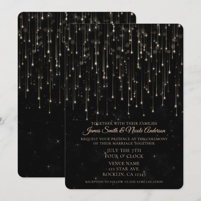 Invitation Étoiles Filantes Étincelantes Mariage Moderne Chic (Devant / Derrière)