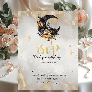 Invitation Étoiles Florales Lunaires Or Céleste RSVP
