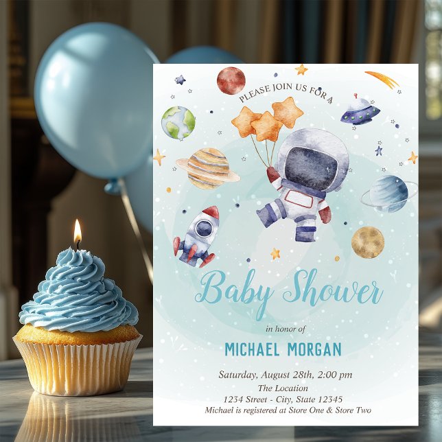 Invitation Étoiles, Fusée, Astronaute Baby Shower dans l'espa (Créateur téléchargé)