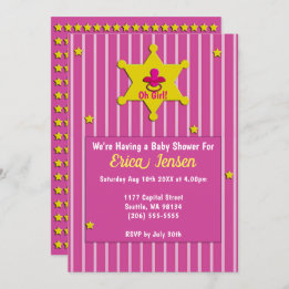 Invitation Etoiles Jaunes et Pacifier Baby Girl Douche