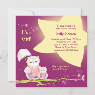 Invitation Etoiles jumelées Hibou Baby Girl Baby shower