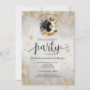 Invitation Étoiles lunaires dorées célestes Fleurs Engagement