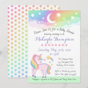Invitation Etoiles & Lune Rainbow Magique Unicorn Baby shower