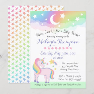 Invitation Etoiles & Lune Rainbow Magique Unicorn Baby shower