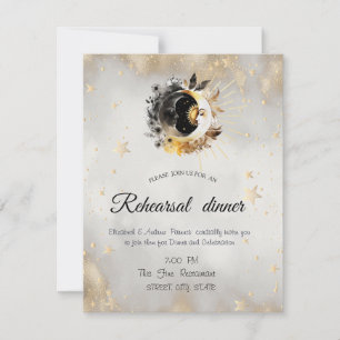 Invitation Étoiles Lunes Fleurs Or Céleste