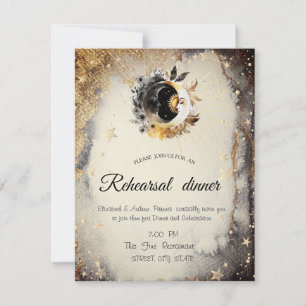 Invitation Étoiles Lunes Or Céleste Foncé