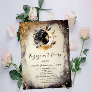 Invitation Étoiles Lunes Or Céleste Foncé