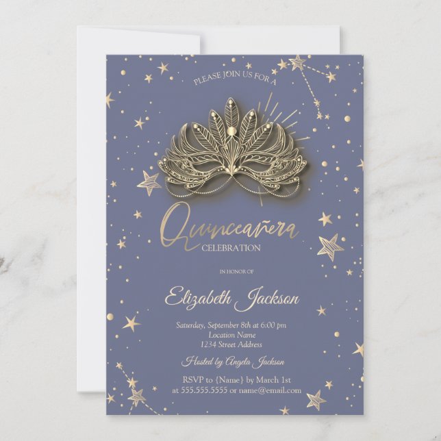 Invitation Étoiles Masque Pastel Lavander Quinceanera (Devant)