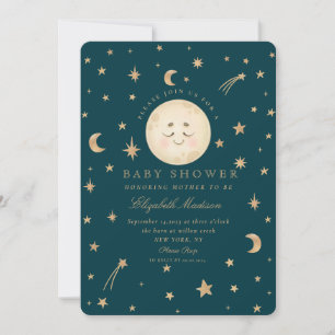 Invitation Étoiles mignonne Lune Golden Galaxy Baby shower