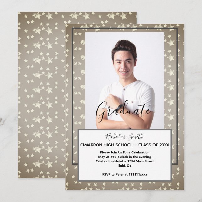 INVITATION ÉTOILES MODERNES DE GRAS MASCULINS | FÊTE DE DIPLÔ (Devant / Derrière)