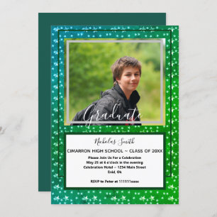 INVITATION ÉTOILES MODERNES MASCULINES VERTES   FÊTE DE DIPLÔ