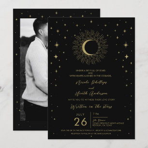 Invitation Étoiles noires et dorées Soleil céleste Explosion