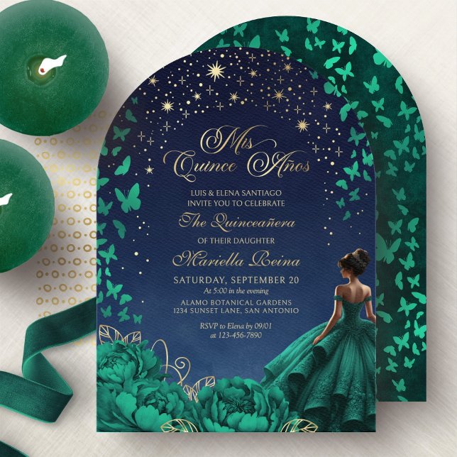 Invitation Etoiles Nuit Céleste Emerald Green Quinceanera (Créateur téléchargé)
