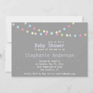 Invitation Étoiles Pastel colorées Baby shower Unisex