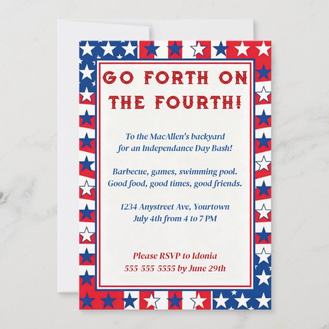 Invitation Étoiles patriotiques 4 juillet (Devant)
