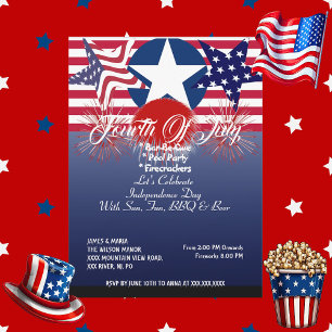 Invitation Étoiles patriotiques 4e juillet Fraprackers BBQ Pa