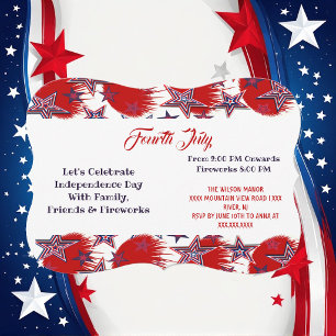 Invitation Étoiles Patriotiques Fête du 4 Juillet Feu d'Artif