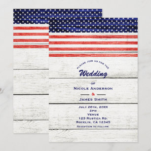 Invitation Étoiles & Rayures Bois Rustique Blanc Fête Patriot