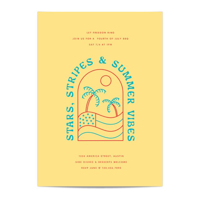 Invitation Étoiles, rayures et ambiance estivale Fête de barb (Créateur téléchargé)