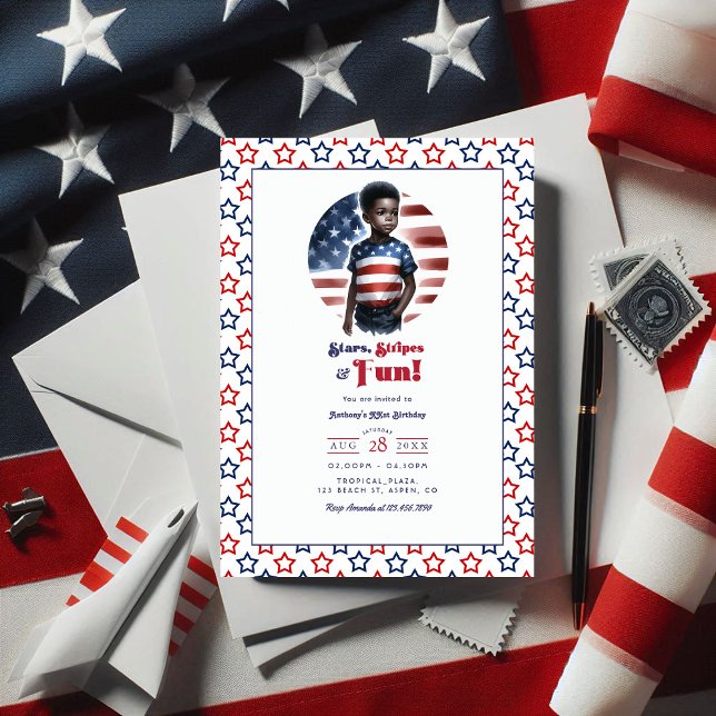 Invitation Étoiles, rayures et amusant Patriotique Boy Fête d (Stars, Stripes & Fun Patriotic Boy Birthday Party Invitation)