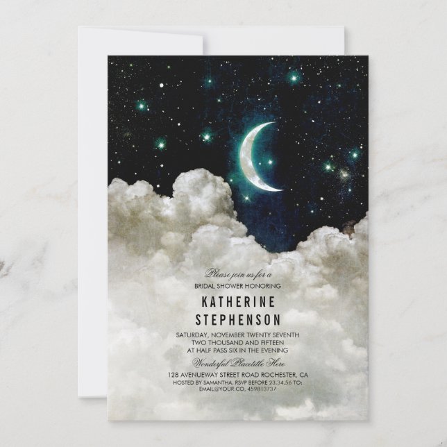 Invitation Étoiles romantiques et Fête des mariées de lune (Devant)