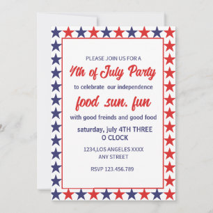 Invitation Étoiles Rouge Et Bleu 4 juillet