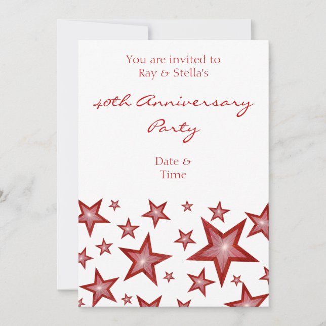 Invitation Étoiles rouges '40e anniversaire' vertical blanc (Devant)