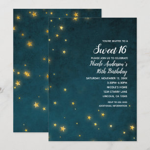 Invitation Étoiles scintillantes dorées Ciel céleste Fête Swe