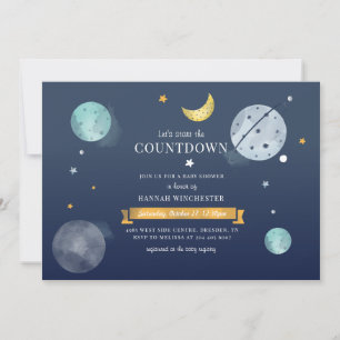 Invitation Étoiles spatiales et Baby shower de lune