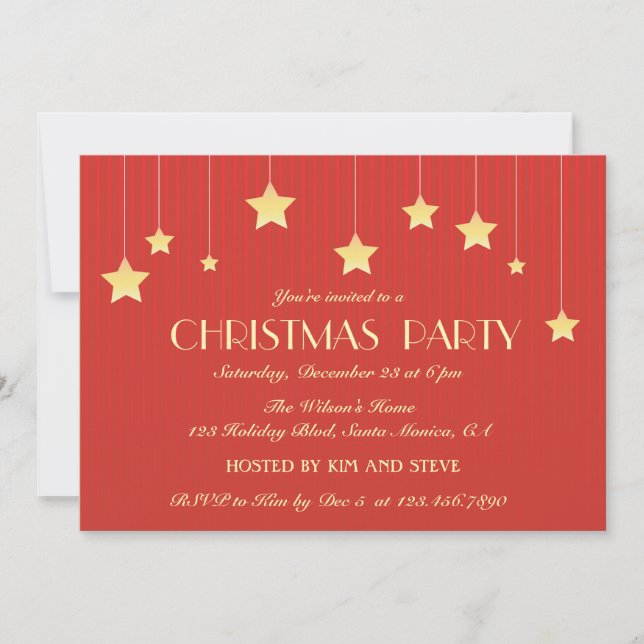 Invitation Étoiles suspendues Fête rouge de Noël  (Devant)