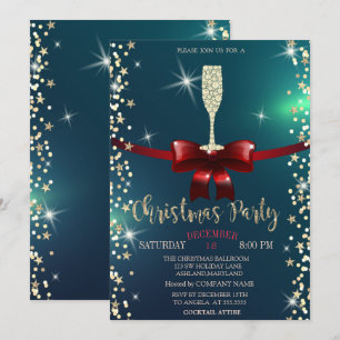 Invitation Étoiles,Verre à Champagne,Nœud Rouge Société de No