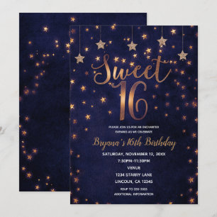 Invitation Étoiles violettes et dorées Ciel céleste Fête Swee