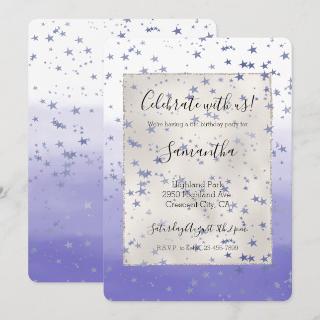 Invitation Étoiles violettes Ombre (Devant / Derrière)