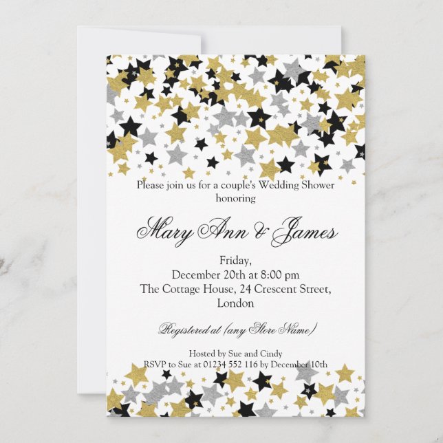 Invitation Étoiles Wedding showers de Parties scintillant or  (Devant)