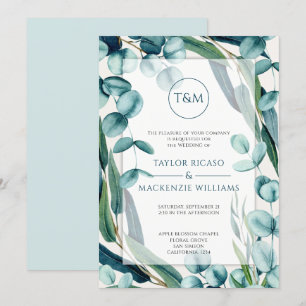 Invitation Étonnant Monogramme moderne Mariage Eucalyptus