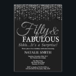 Invitation Étonnez le cinquantième anniversaire cinquante et<br><div class="desc">Étonnez la cinquantième invitation d'anniversaire. Cinquante et fabuleux. Noir et argent. Parties scintillantes argentées. Fête d'anniversaire adulte. Pour les hommes ou des femmes. Pour davantage de personnalisation,  cliquez sur svp la "personnaliser il" bouton et utilisez notre outil de conception pour modifier ce modèle.</div>