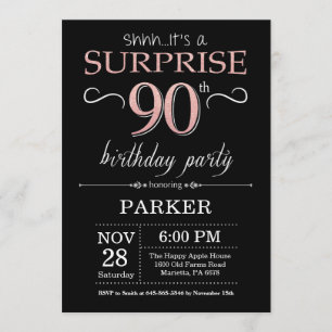 Invitation Étonnez le quatre-vingt-dixième or de rose noir et
