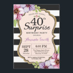 Invitation Étonnez les quarantième femmes d'invitation<br><div class="desc">Étonnez la quarantième invitation d'anniversaire pour des femmes. Noir et invitation de fête d'anniversaire d'or. Parties scintillantes d'or. Fleur florale d'aquarelle pourpre. Rayures noires et blanches. Digitals imprimables. Pour davantage de personnalisation,  cliquez sur svp la "personnaliser il" bouton et utilisez notre outil de conception pour modifier ce modèle.</div>