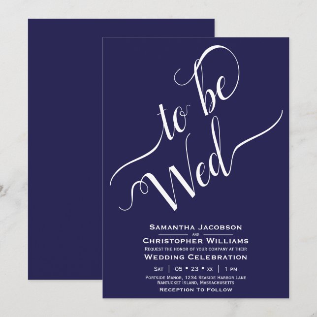 Invitation Être Mer Élégante Calligraphie Simple Mariage de m (Devant / Derrière)