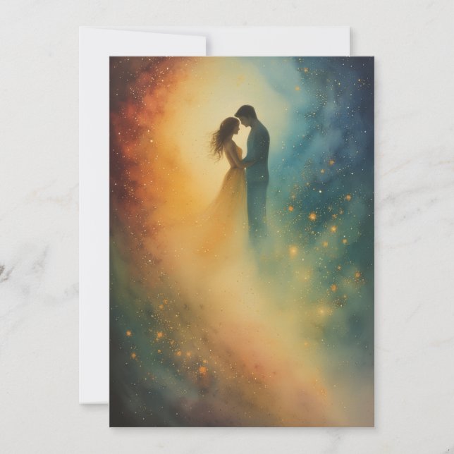 Invitation Étreinte céleste Art aquarelle, Couple (Devant)