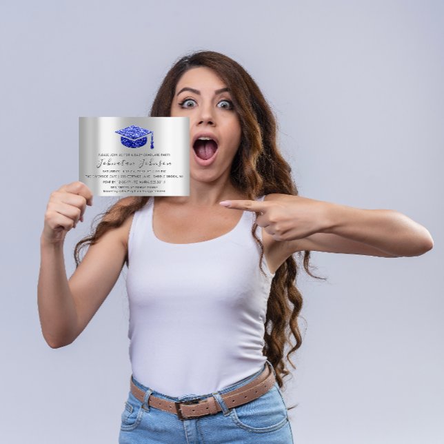 Invitation Étudiant de la fête d'études supérieures Silver Gr (Graduate Party Student Silver Gray Royal Blue Simp Invitation)