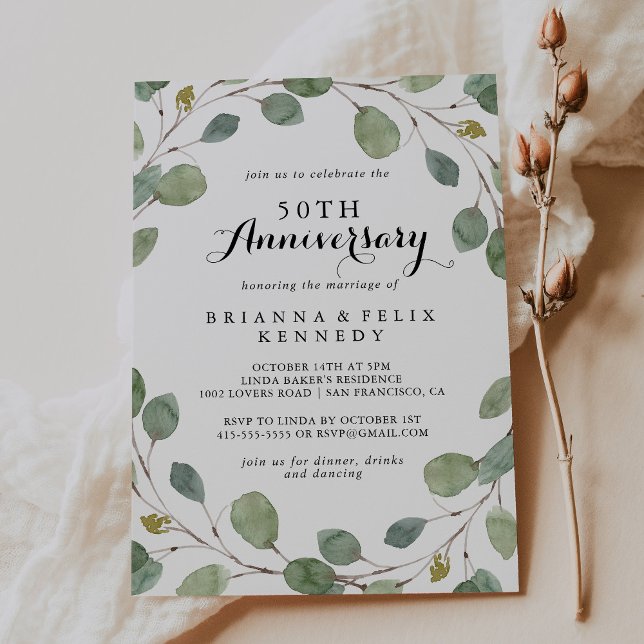 Invitation Eucalyptus 50e anniversaire de Mariage (Créateur téléchargé)