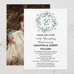 Invitation Eucalyptus 50e anniversaire Mariage Photo Gold