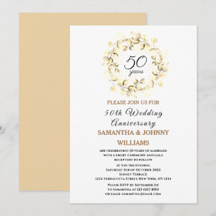 Invitation Eucalyptus 50e anniversaire Mariage Photo Gold