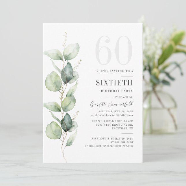 Invitation Eucalyptus 60e anniversaire Botanical Greenery Par (Debout devant)