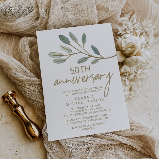 Invitation Eucalyptus à Veines Dorées 50e Anniversaire de Mar (Créateur téléchargé)